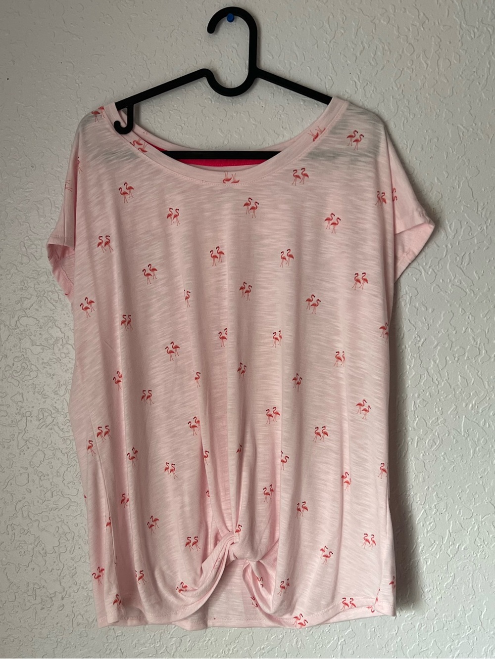 Izod Pink Short Sleeve Knot-Front Tee with Red Flamingo Print